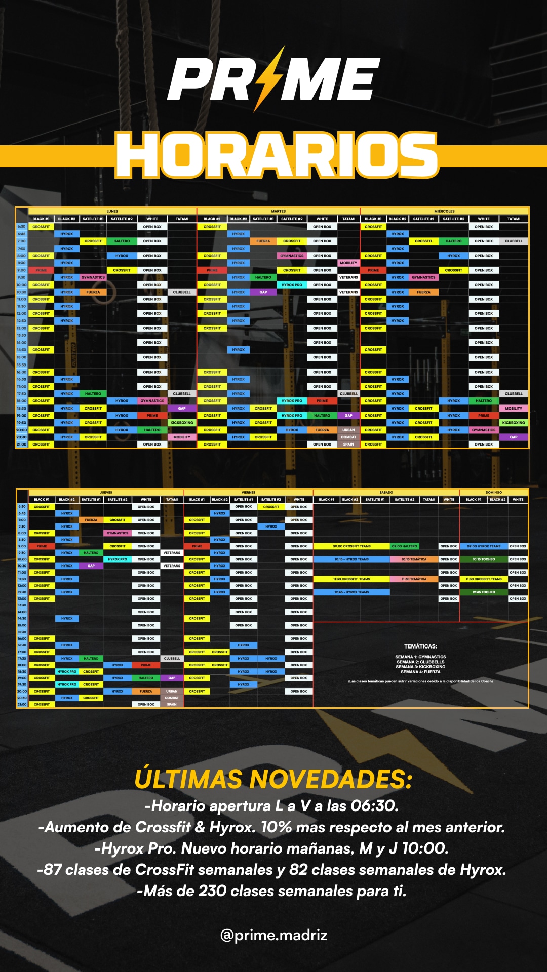 Horarios Prime Madriz 2026